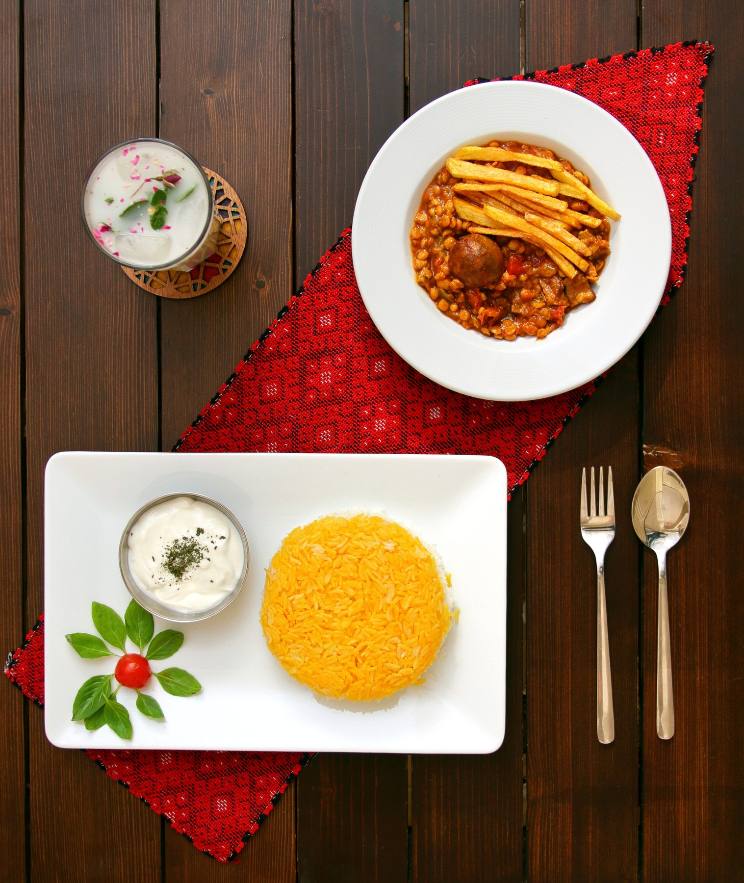 Gheymeh, a Persian split-pea stew topped with fried potato straws.