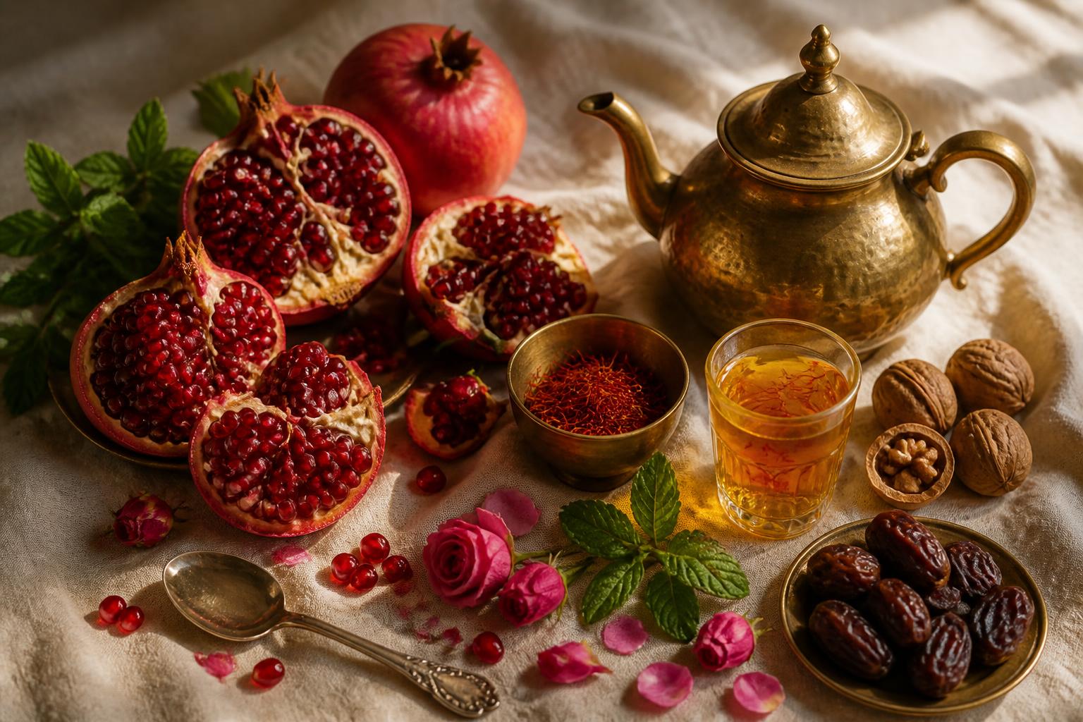 An uncluttered Persian workspace with tea, arranged to reduce distraction