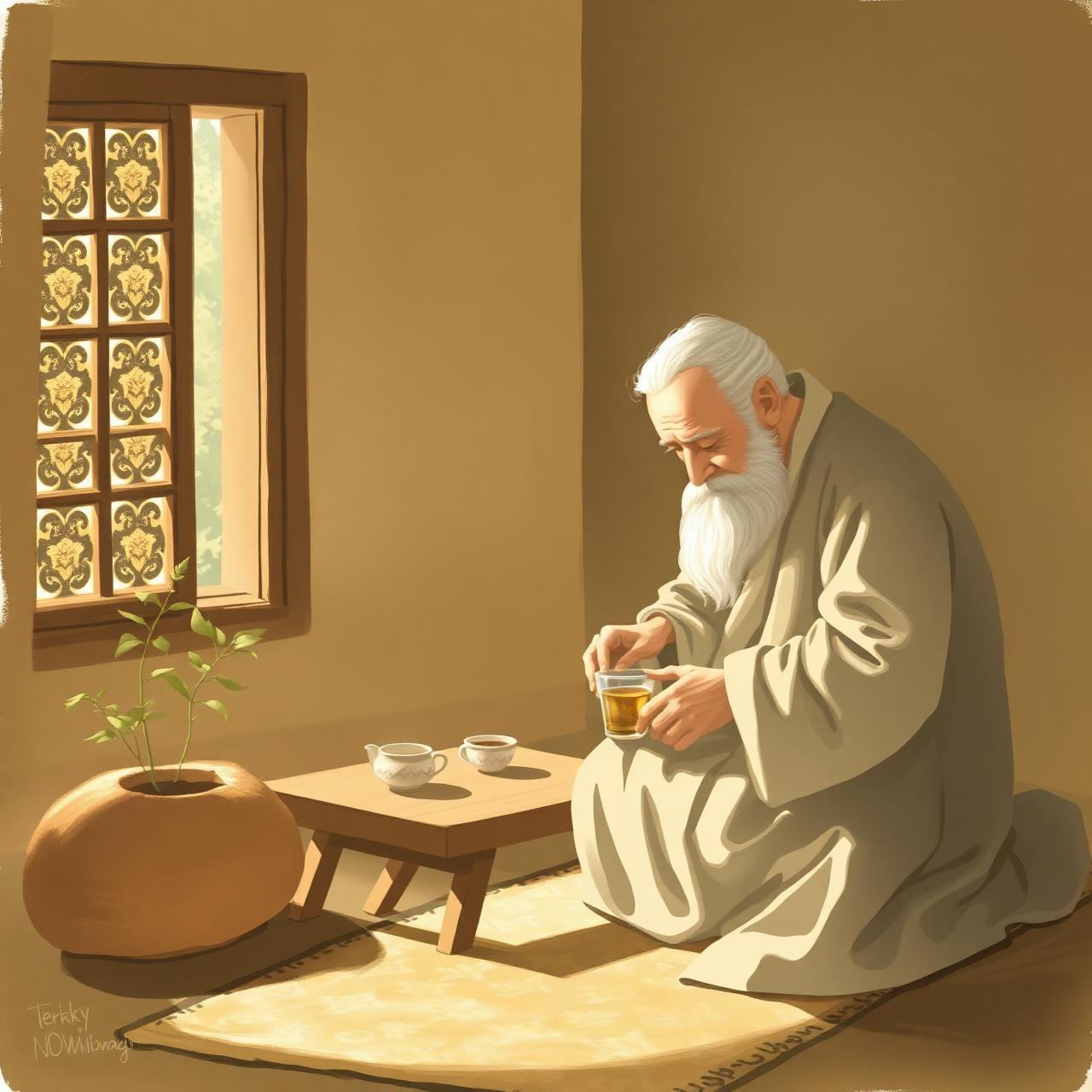 A quiet moment: Hakim preparing tea in warm morning light
